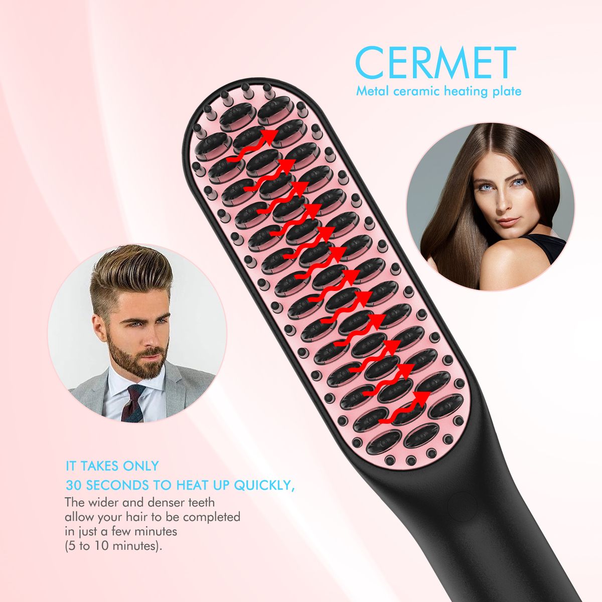 Multifunctional Hair Straightener Modelling Comb Beard Modelling Comb Comb For Women&Men Unisex-062-Black