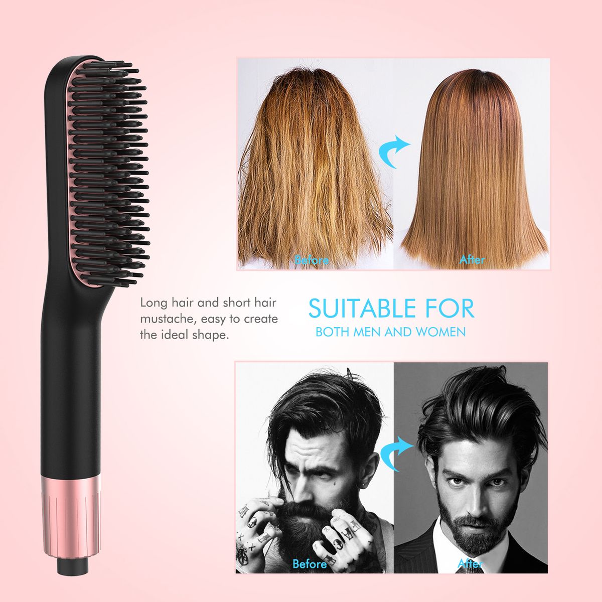 Multifunctional Hair Straightener Modelling Comb Beard Modelling Comb Comb For Women&Men Unisex-062-Black