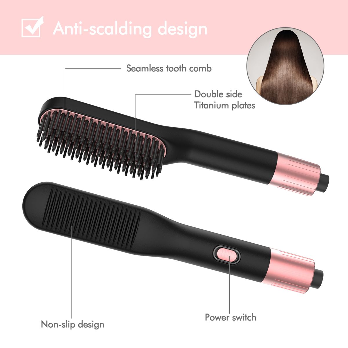 Multifunctional Hair Straightener Modelling Comb Beard Modelling Comb Comb For Women&Men Unisex-062-Black