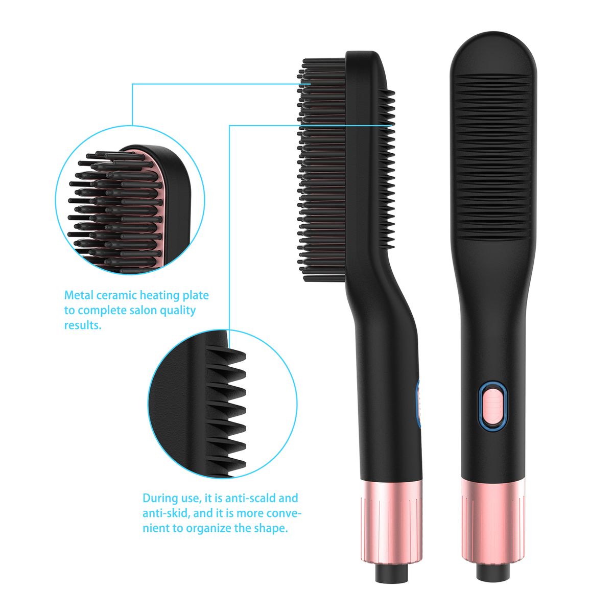 Multifunctional Hair Straightener Modelling Comb Beard Modelling Comb Comb For Women&Men Unisex-062-Black