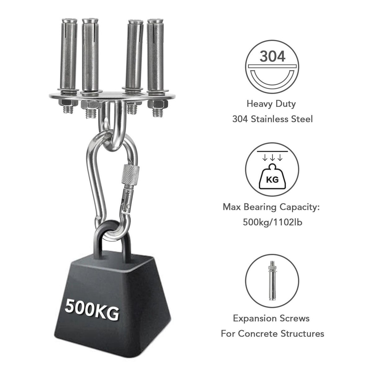 Wall Mounted Hook Carabiner Clips Set Wall Mount Anchor Bracket Hook for Hanging Chair Hammocks Yoga Punch Bag Training Straps