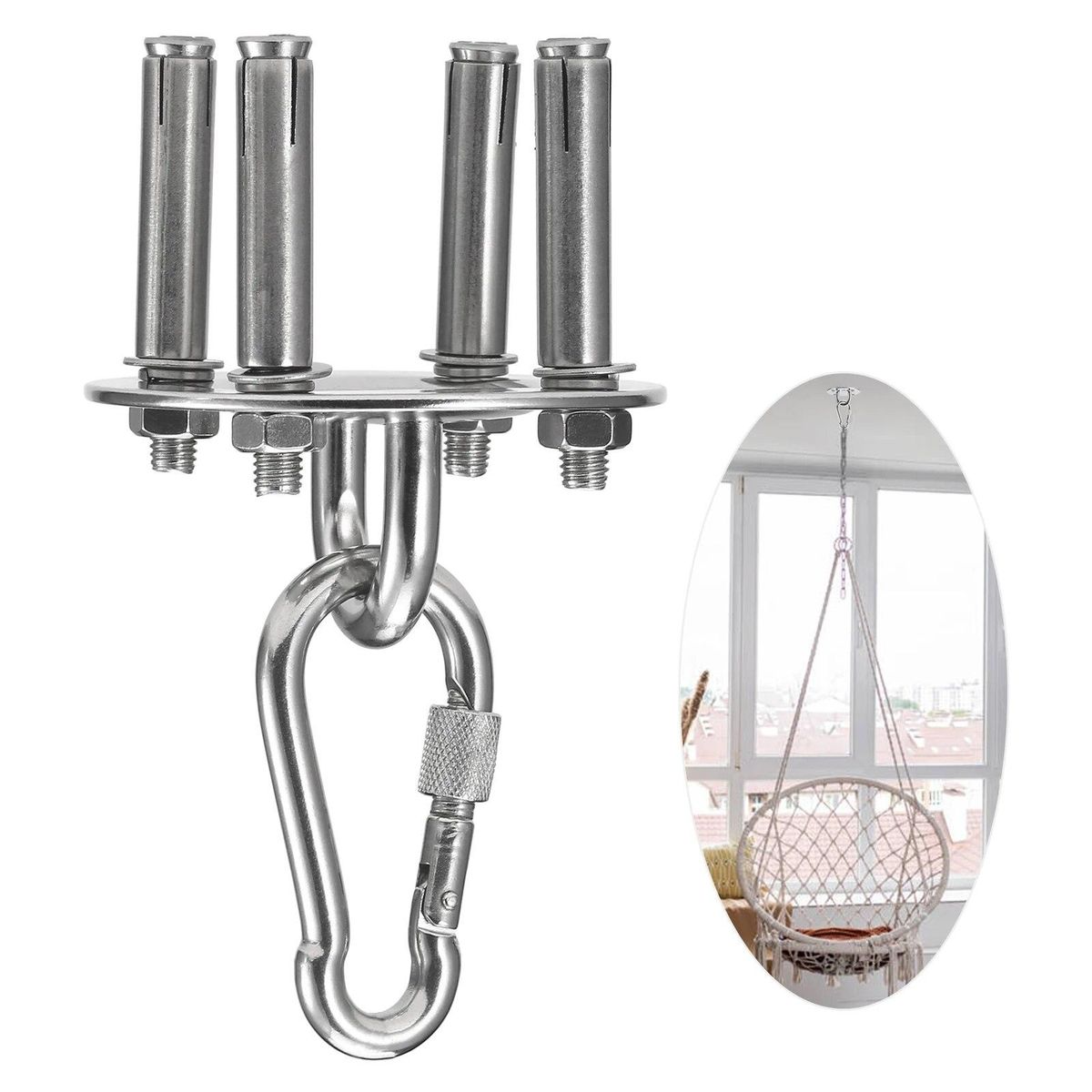 Wall Mounted Hook Carabiner Clips Set Wall Mount Anchor Bracket Hook for Hanging Chair Hammocks Yoga Punch Bag Training Straps
