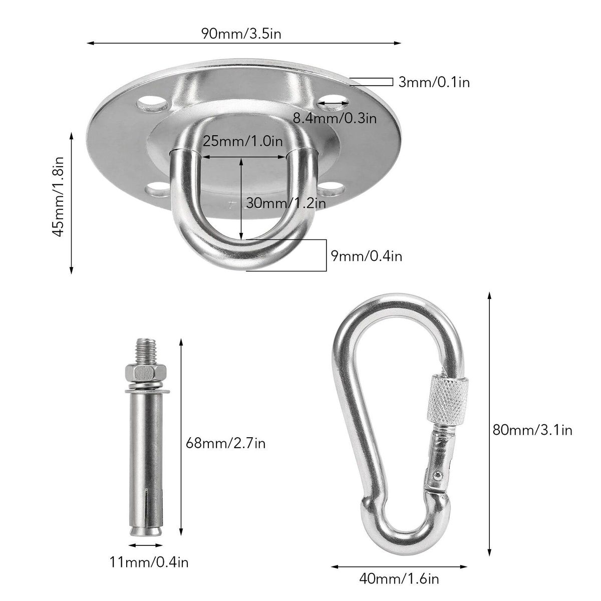 Wall Mounted Hook Carabiner Clips Set Wall Mount Anchor Bracket Hook for Hanging Chair Hammocks Yoga Punch Bag Training Straps