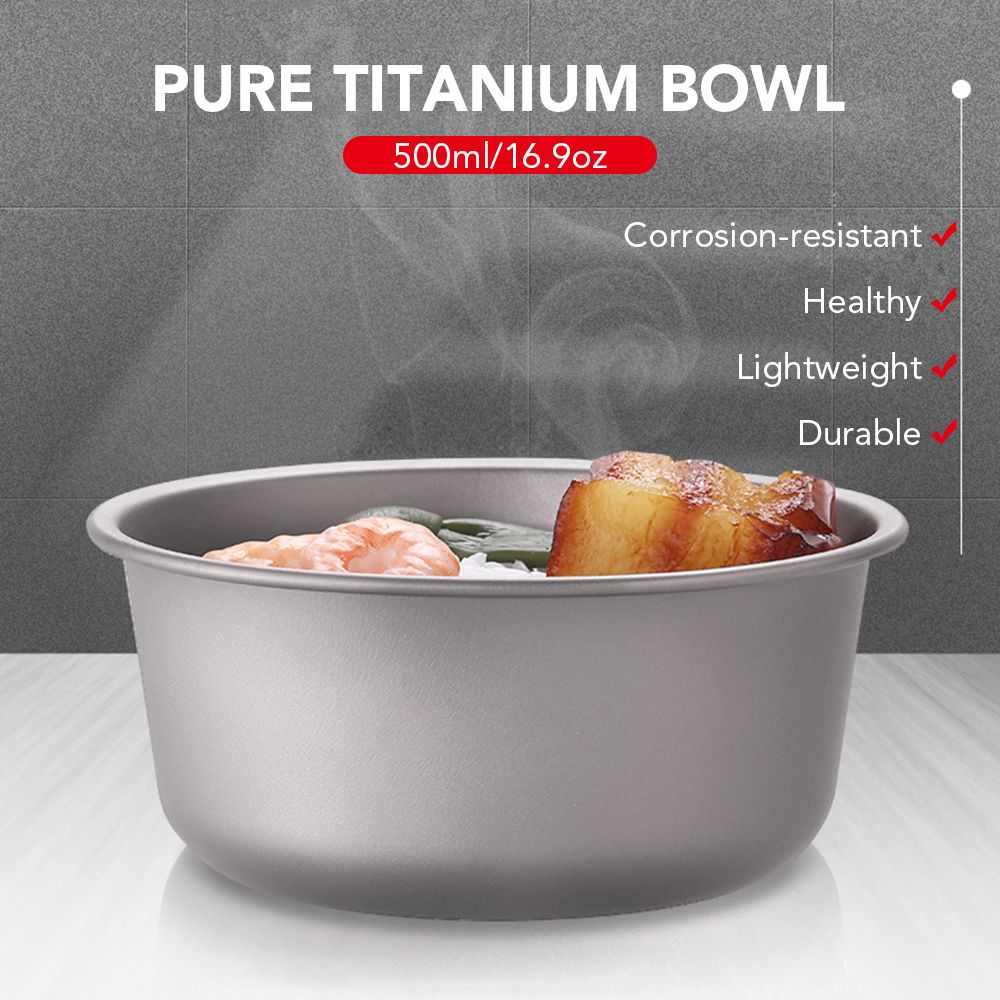 500ml Titanium Bowl Portable Lightweight Titanium Bowl With