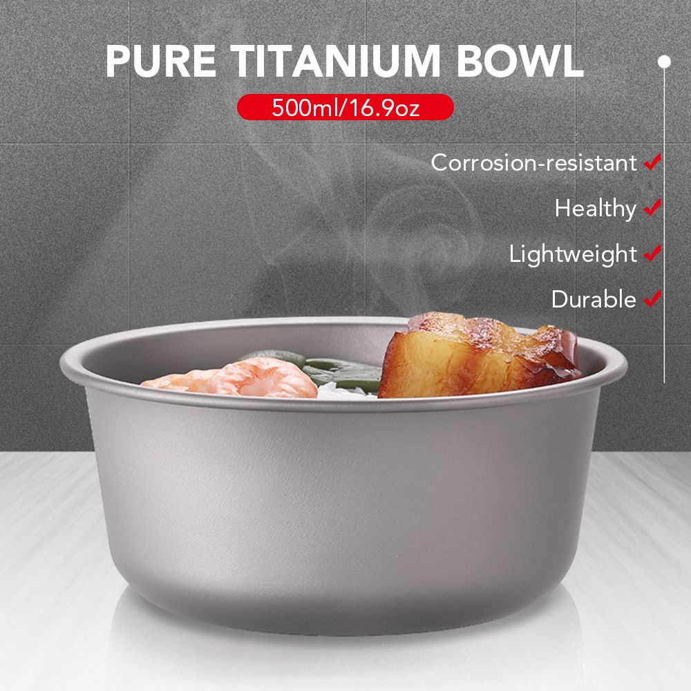 500ml Titanium Bowl Portable Lightweight Titanium Bowl With