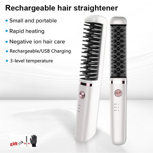 USB Charging Portable Ceramic Rapid Heating Hot Hair Comb Straightener Beard Brush 3 Gears Temp