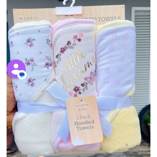 3pcs -Little Dream Hooded New Born Baby Towels +Head Cover
