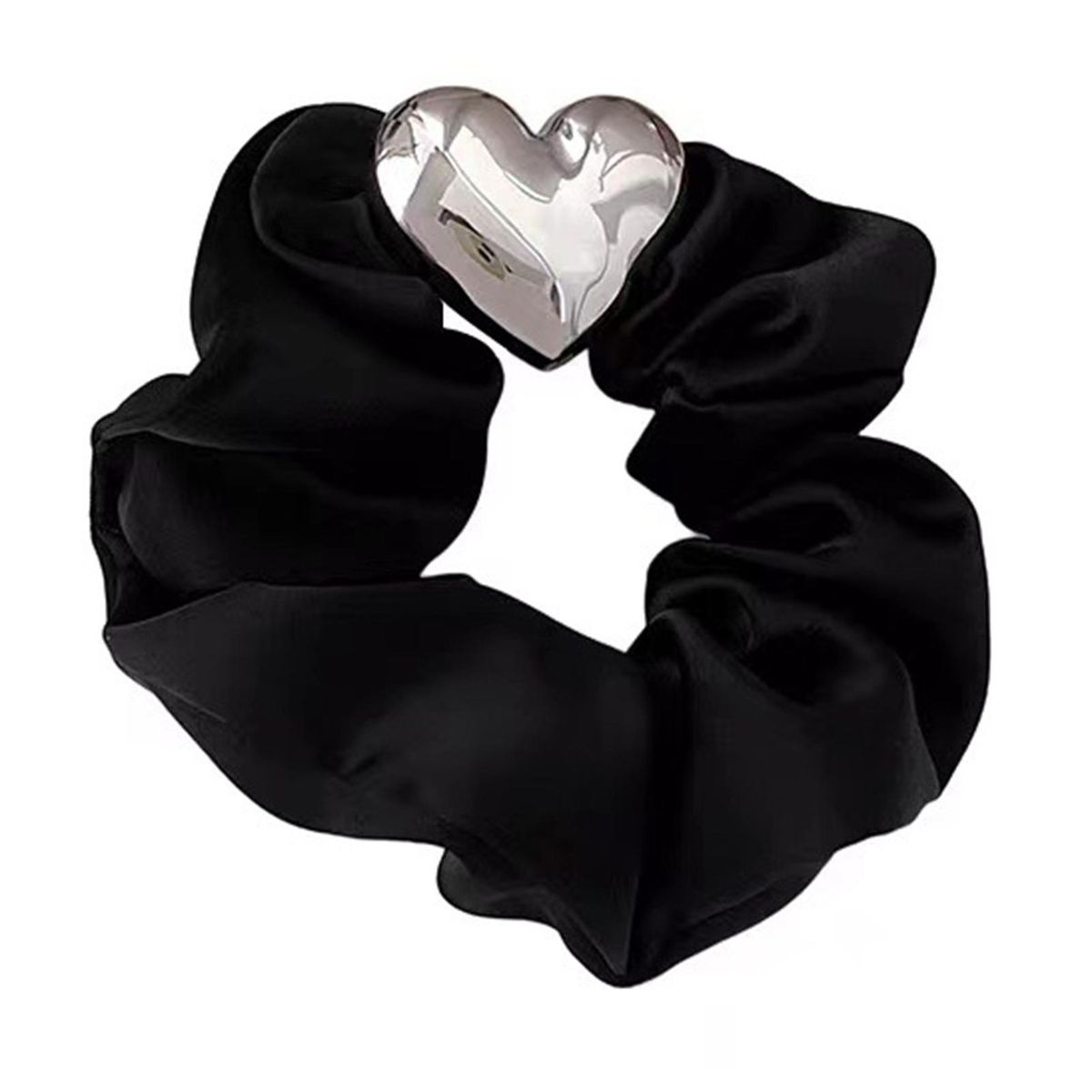 Elastic Band Hair Tie Chic Satin Hair Tie with Heart Decor Cream Color Black