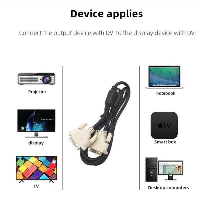 Double Magnetic Ring DVI Data Cable 18+1 LCD Display Projection TV HD DVI-I-D