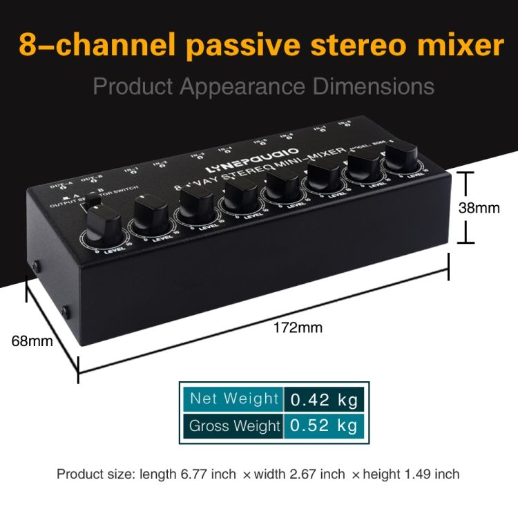 B066Mini Stereo 8 Channel Passive Mixer