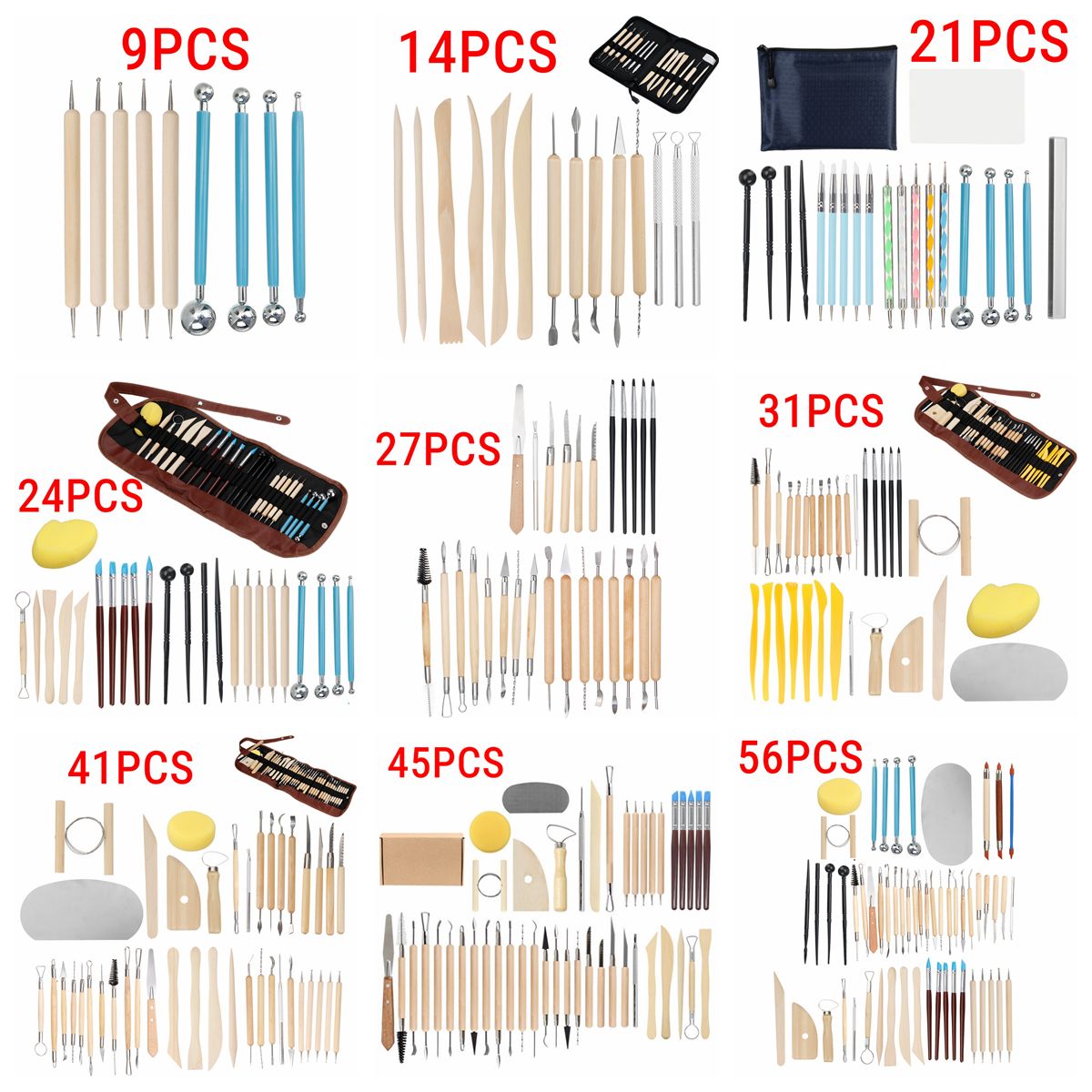9/14/21/24/27/31/40/45/56/61PCS Pottery Sculpting Tools Clay Shapers Set Kit For Ceramics Hand DIY Modeling Carving And Kids Modeling Gift 31PCS Highly Rocommed!!