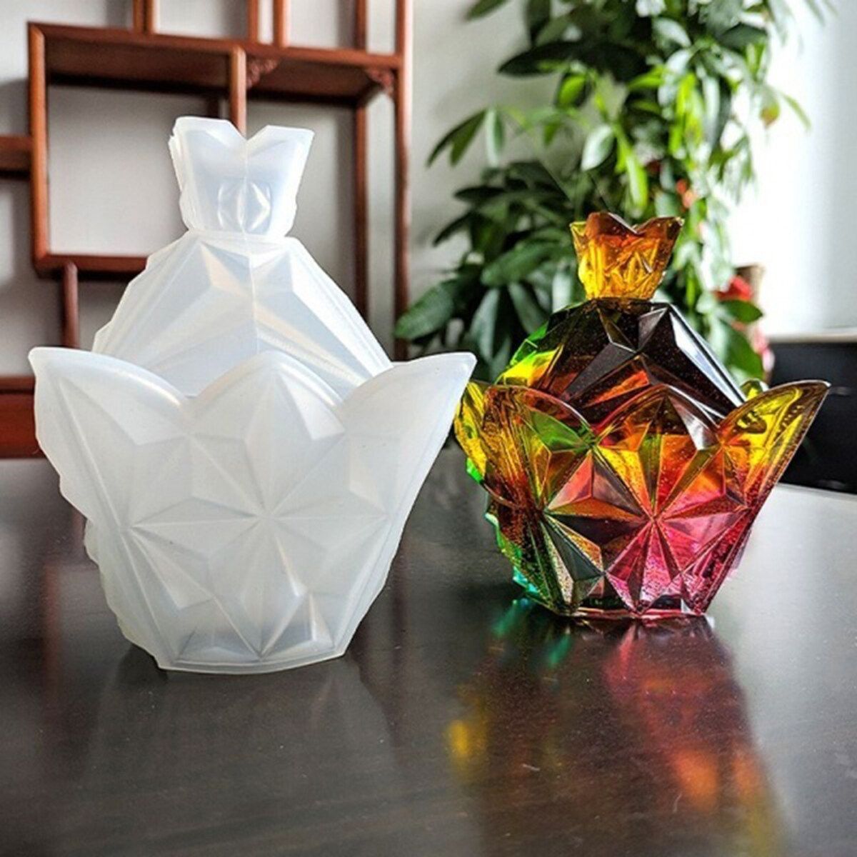 Silicone Mold Resin Epoxy Decorative Craft DIY Pyramid Diamond Storage Box