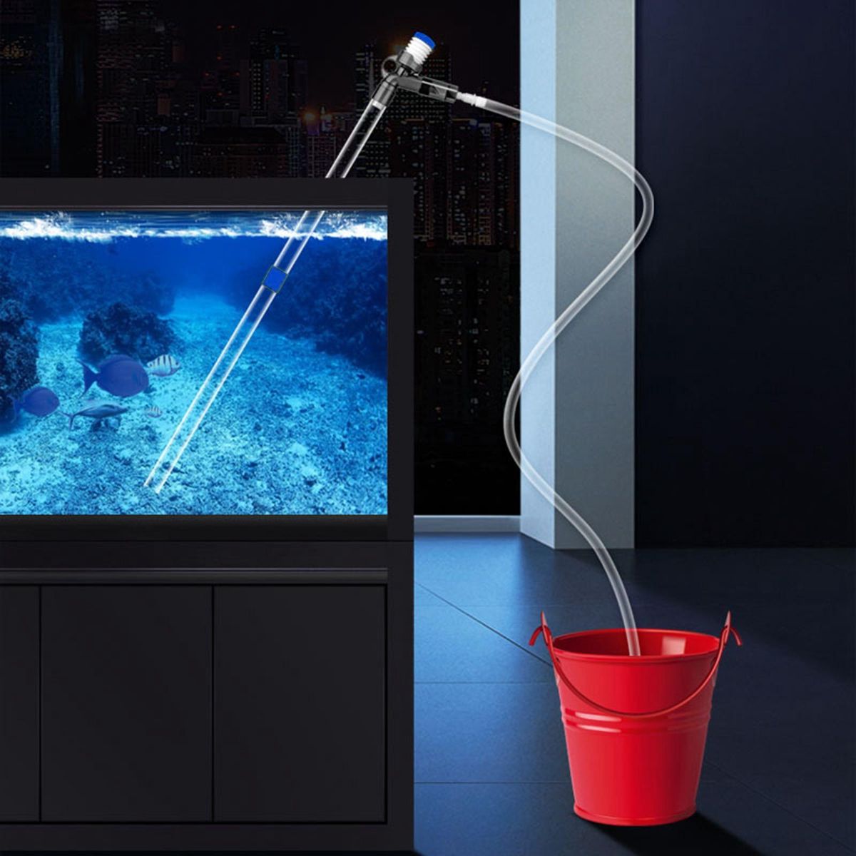 Siphon Gravel Cleaner Aquarium Fish Tank Vacuum Water Changer Blue