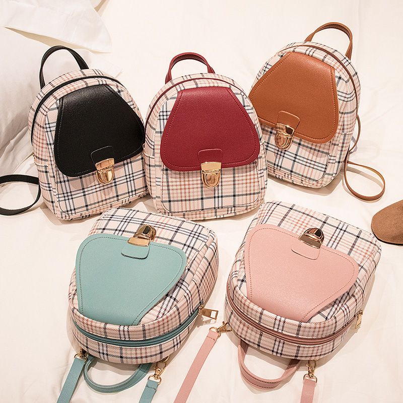 Mini Backpack Crossbody Bag Girl Plaid Women Shoulder Purse