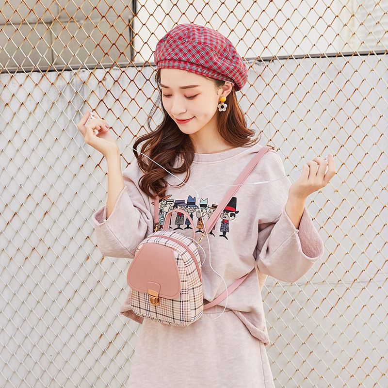 Mini Backpack Crossbody Bag Girl Plaid Women Shoulder Purse