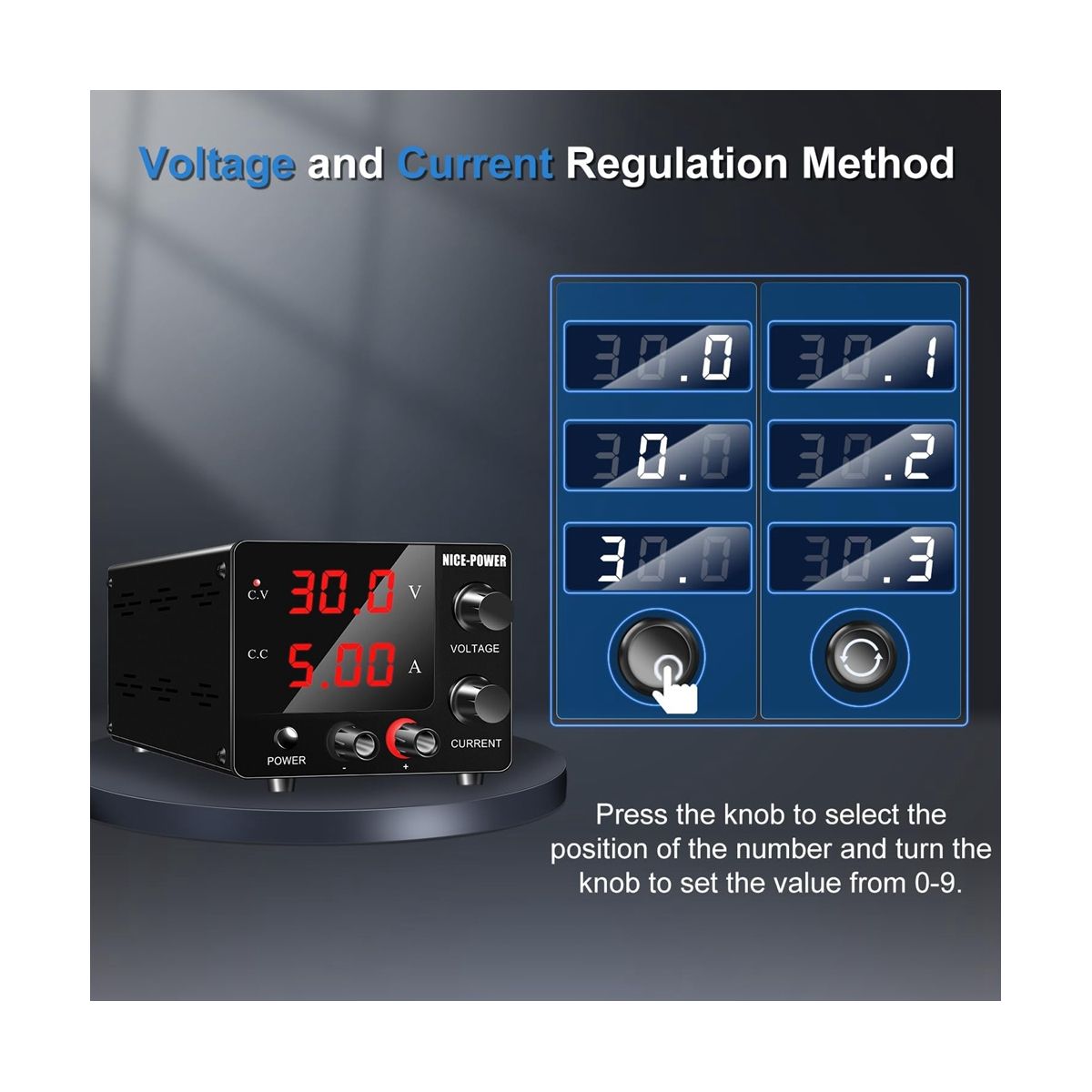 NICE-POWER DC Power Supply Variable, 30V 5A with Encoder, LED US Plug