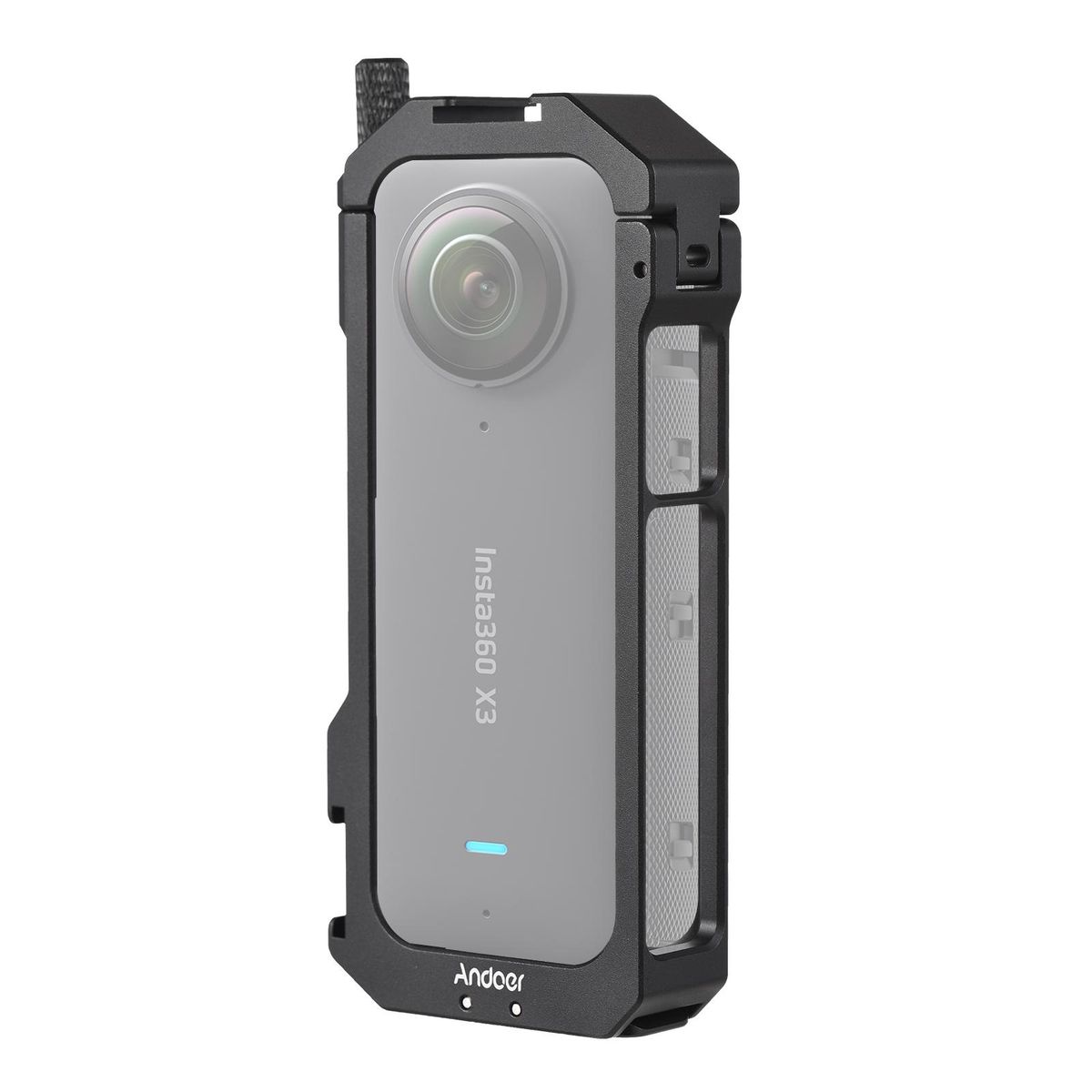 Andoer Panoramic Camera Video Cage Aluminum Alloy with Dual Cold Shoe Mounts Metal Protective Frame Camera Cage Vlog Accessories Compatible with Insta360 X3