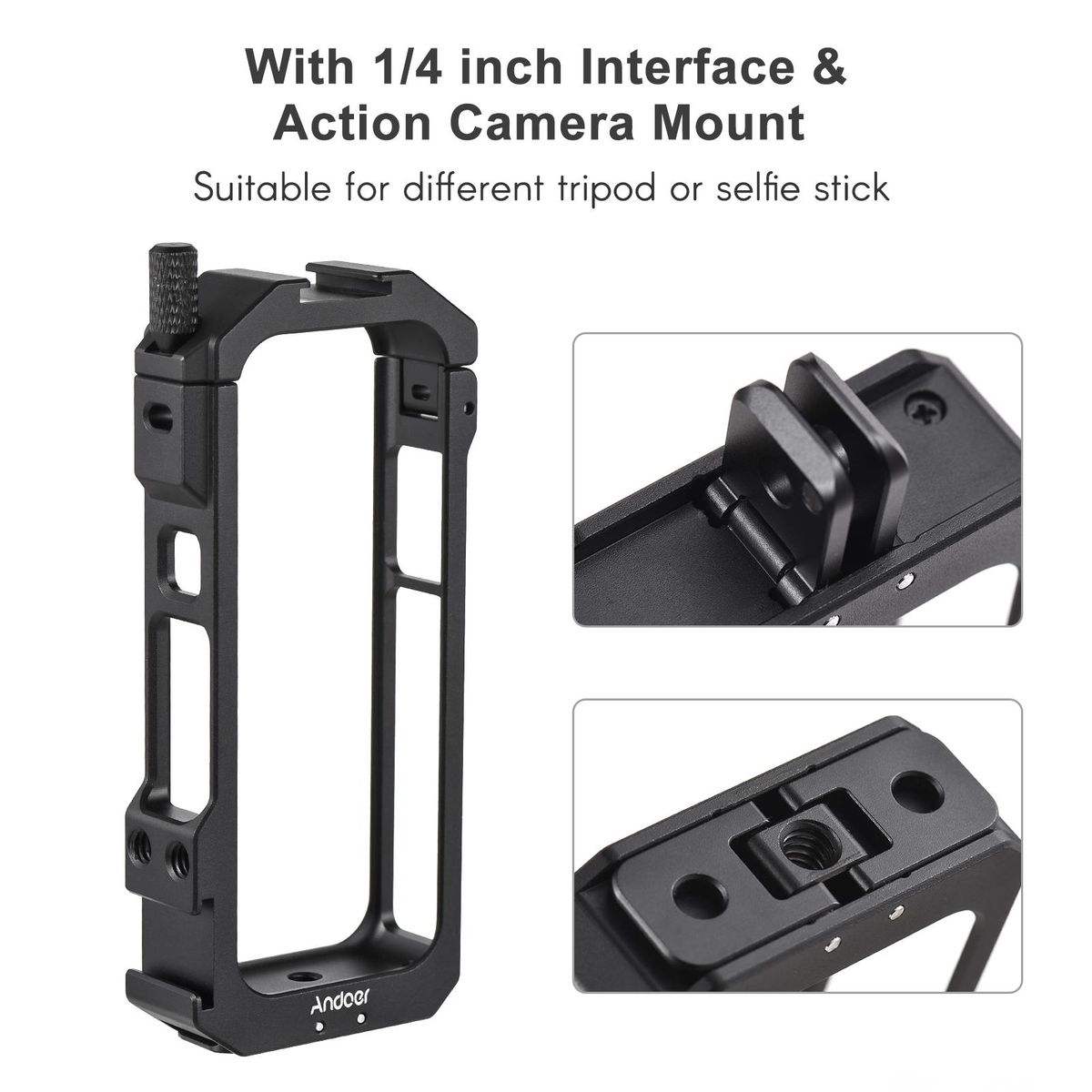 Andoer Panoramic Camera Video Cage Aluminum Alloy with Dual Cold Shoe Mounts Metal Protective Frame Camera Cage Vlog Accessories Compatible with Insta360 X3