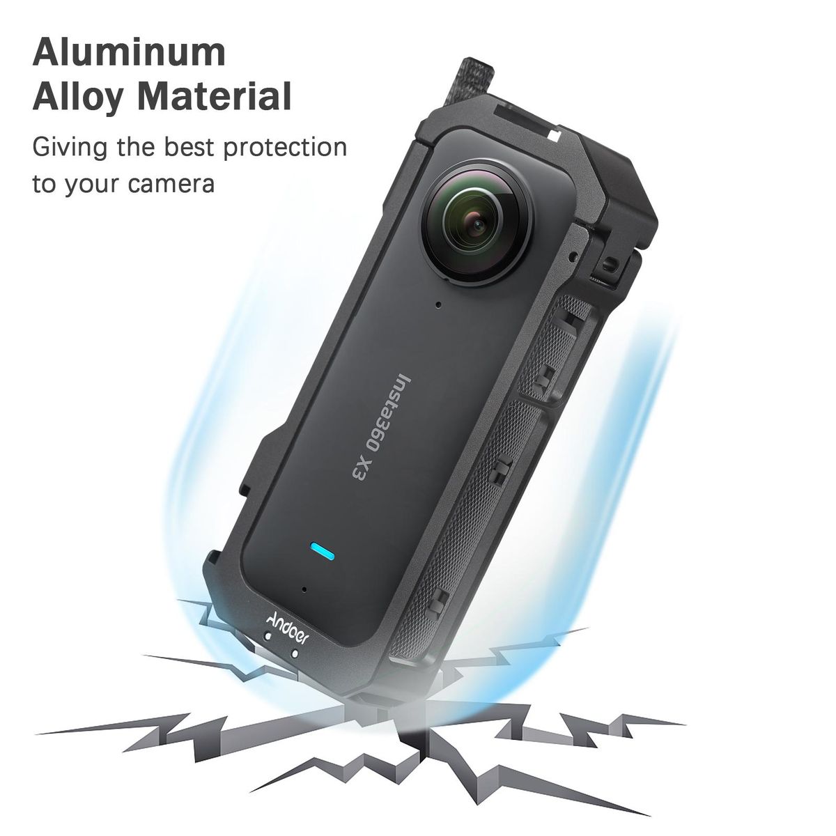 Andoer Panoramic Camera Video Cage Aluminum Alloy with Dual Cold Shoe Mounts Metal Protective Frame Camera Cage Vlog Accessories Compatible with Insta360 X3