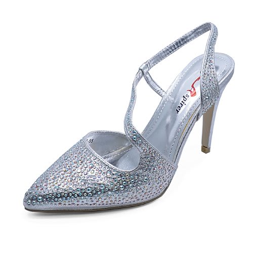 Adies Ladies Diamante Slip-on Court Shoes - Silver