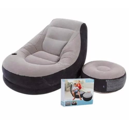 Inflatable Deluxe Lounge Chair With Ottoman Foot Stool Seat Relax Sofa