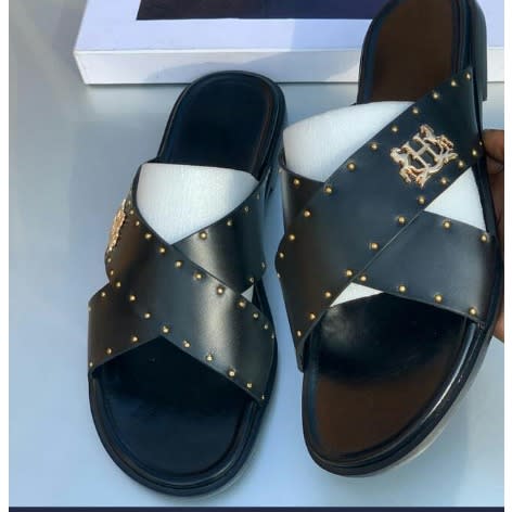 Realwon Crossed Pin Male Slippers - Black