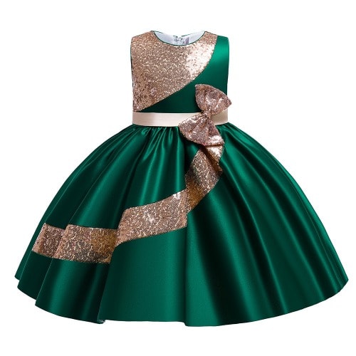 Girl All Shimmer Chest Bow Spiral Gown - Green