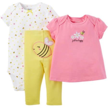 Baby Girl T-Shirt Bodysuit and Pant Outfit Set -Multicoloured