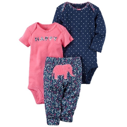 Baby Girl Bodysuits And Matching Pant 3 Set- Pink