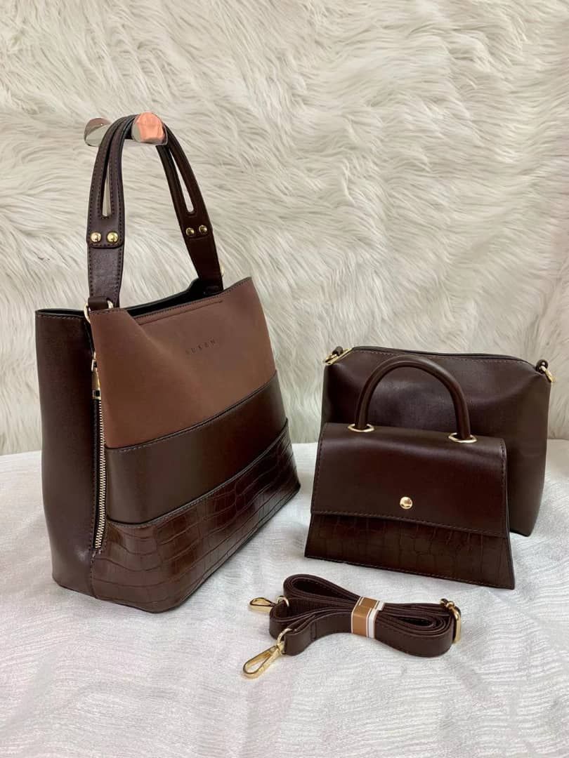 Top  Black   3 In 1 High Quality PU Shopper Handbag For Classy Ladies
