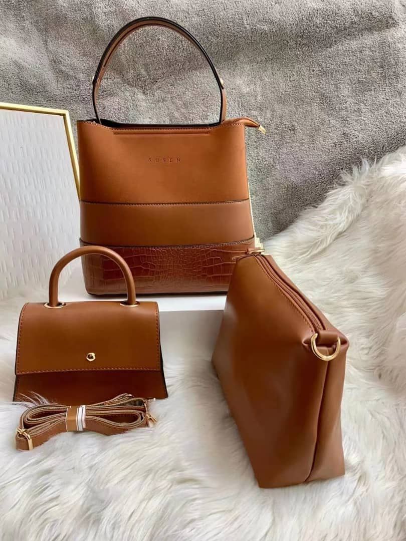 Top  Black   3 In 1 High Quality PU Shopper Handbag For Classy Ladies