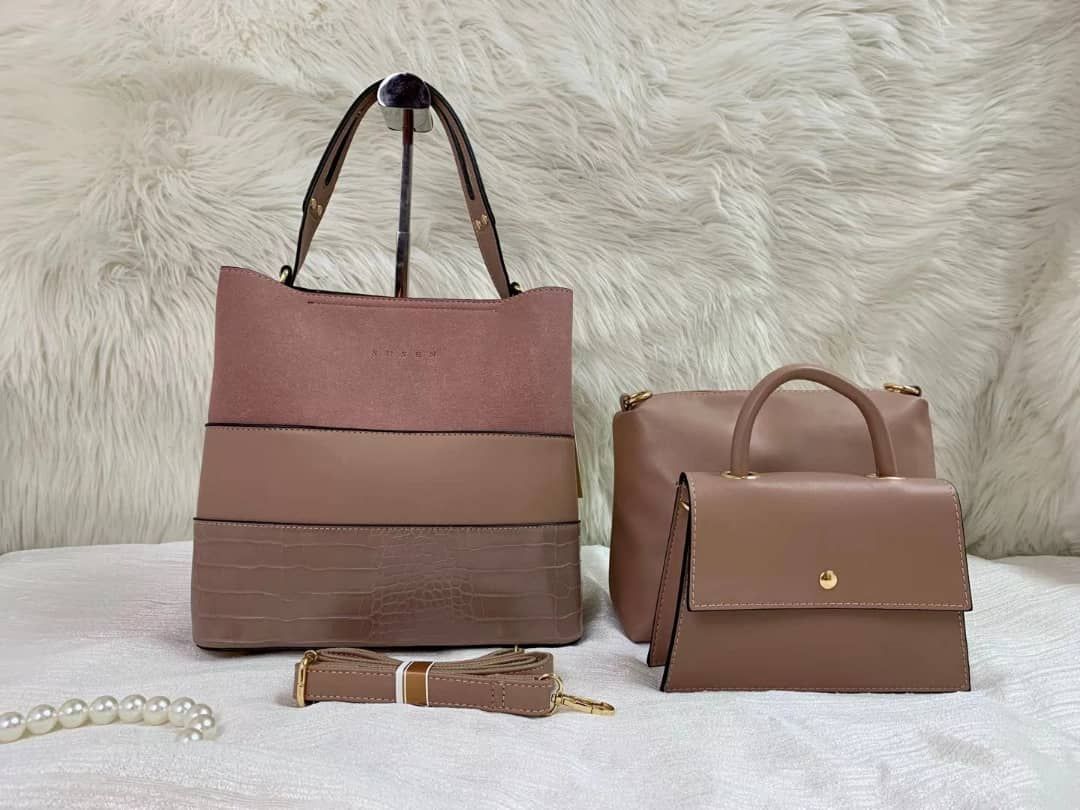 Top  Black   3 In 1 High Quality PU Shopper Handbag For Classy Ladies