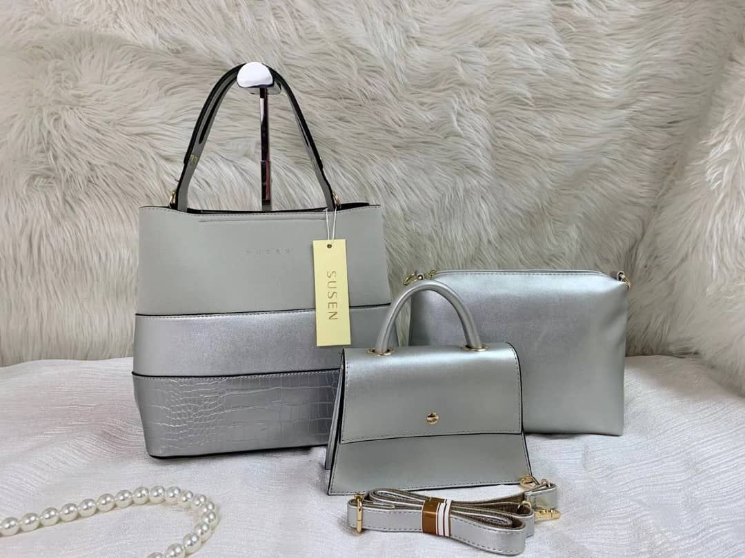 Top  Black   3 In 1 High Quality PU Shopper Handbag For Classy Ladies
