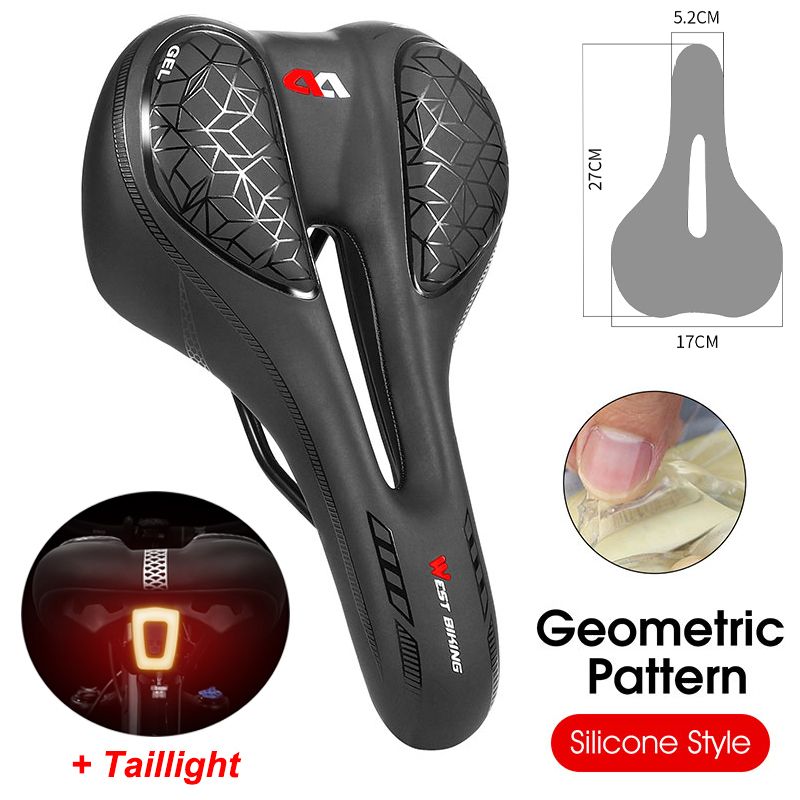 WEST BIKING Silica  Mountain Road Bike Seat Sponge MTB Saddle Can Be Installed Tail Lights Design Cycling Bicycle Accessories