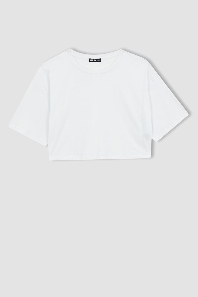 Woman Coool Loose Fit Knitted Short Sleeve T-Shirt - White