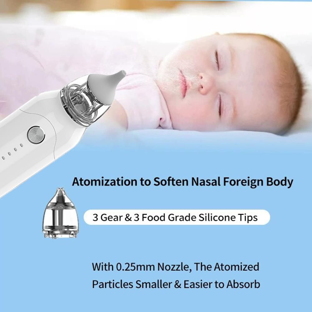 Multifunctional Electric Baby Nasal Aspirator Baby Nose Sucker Nose Cleaner for Infants 3 Suction Levels Atomization Function Low Noise Anti-backflow Built-in Battery with 3pcs Silicone Suction Tips