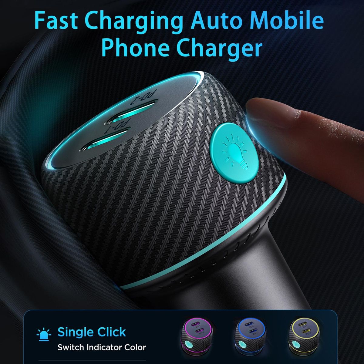 Car Charger Controllable Light Car Cellphone Charger Black