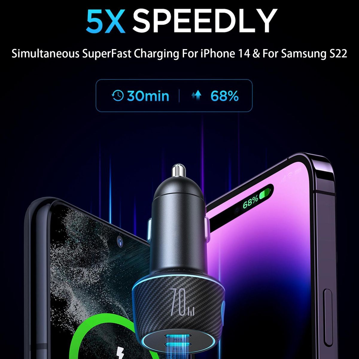 Car Charger Controllable Light Car Cellphone Charger Black