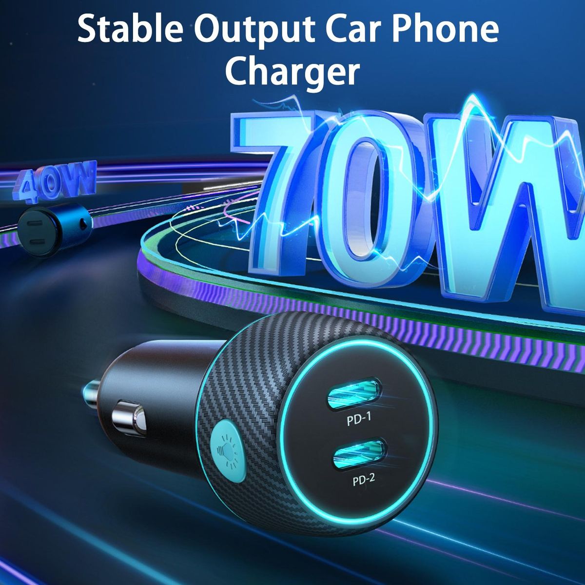 Car Charger Controllable Light Car Cellphone Charger Black