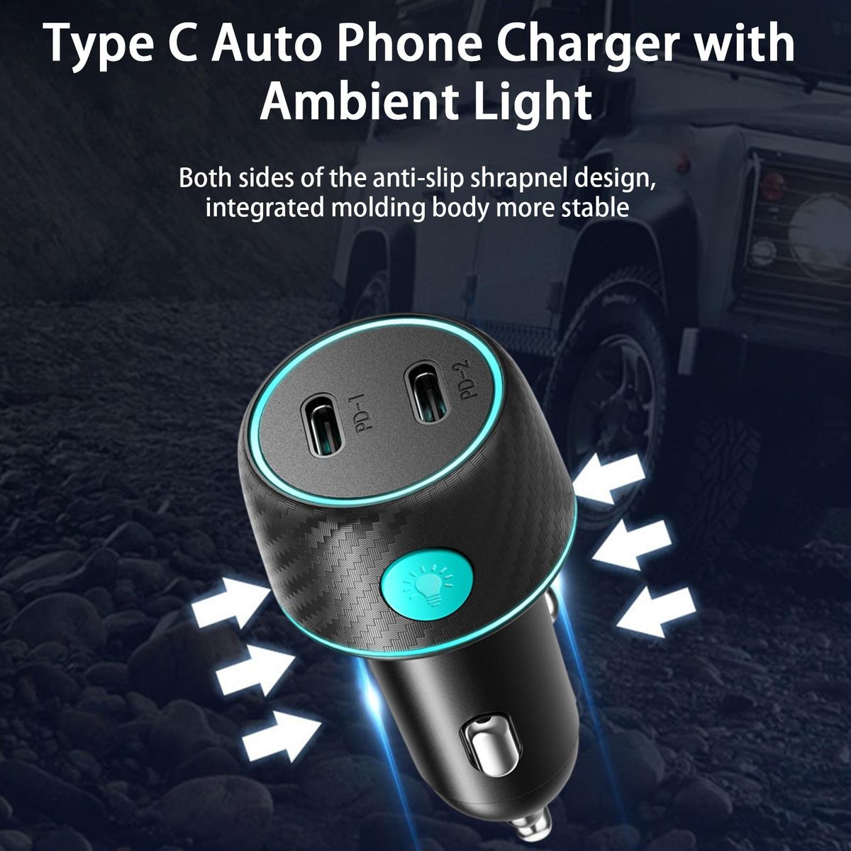 Car Charger Controllable Light Car Cellphone Charger Black