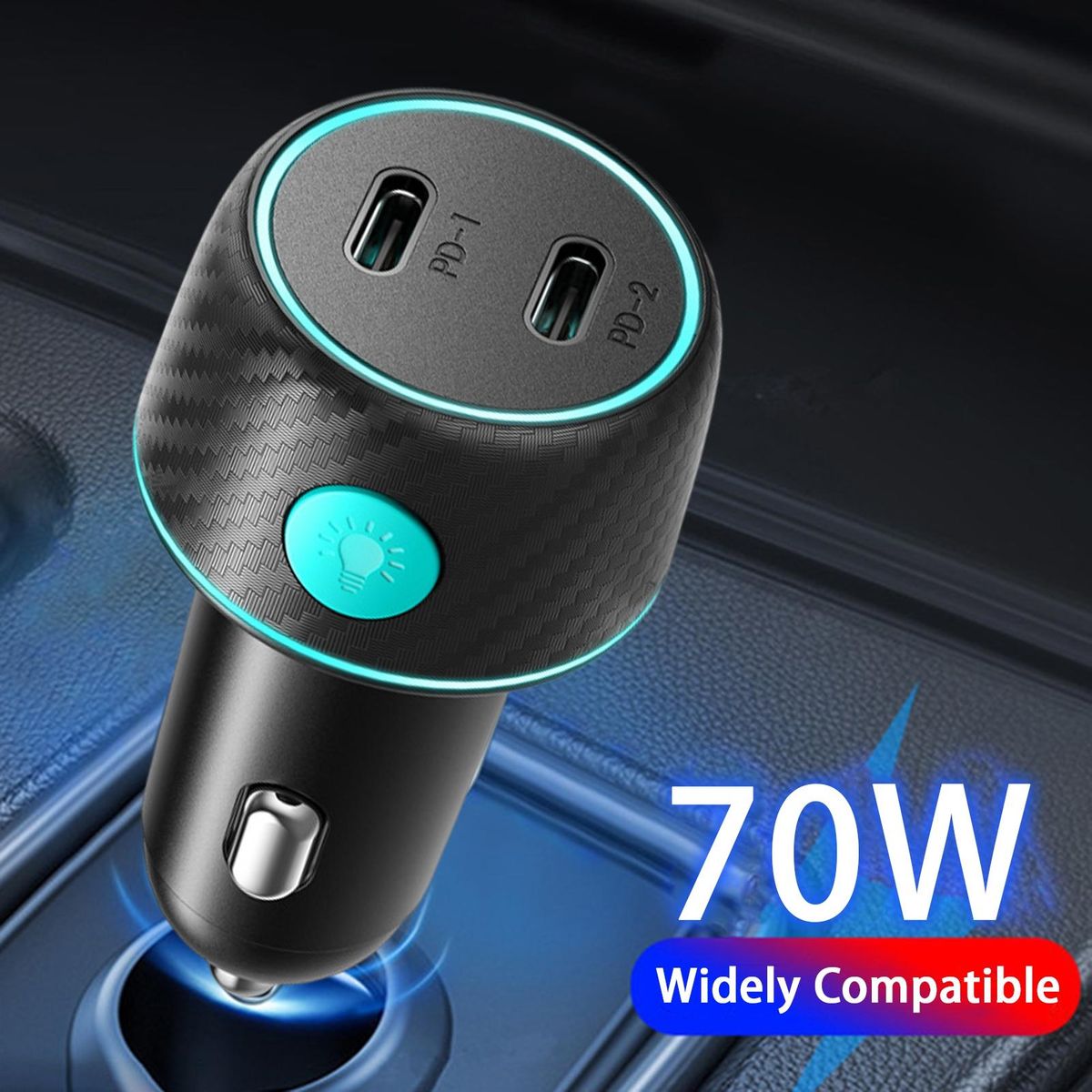 Car Charger Controllable Light Car Cellphone Charger Black