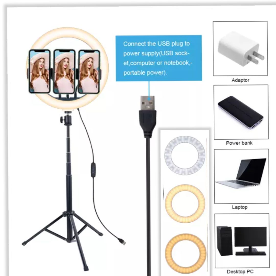 13" Ringlight With Stand, 3 Phone/camera Holder, Bluetooth Shuttle For Selfie