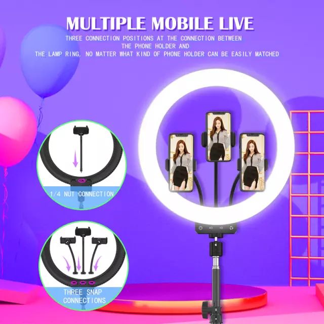 13" Ringlight With Stand, 3 Phone/camera Holder, Bluetooth Shuttle For Selfie