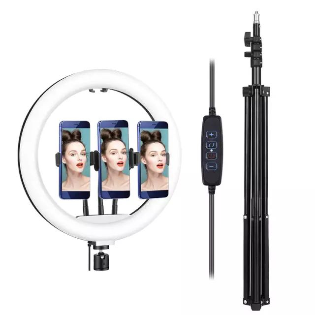 13" Ringlight With Stand, 3 Phone/camera Holder, Bluetooth Shuttle For Selfie