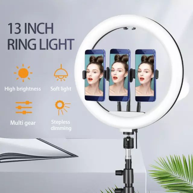 13" Ringlight With Stand, 3 Phone/camera Holder, Bluetooth Shuttle For Selfie