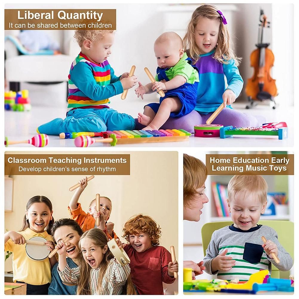20Pieces 8 Inch Kids Rhythm Sticks Music Lummi Sticks Classical Wood Claves Musical Percussion Instrument Musical Sticks