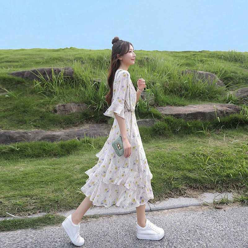 Summer New Broken Flower Chiffon French Princess Dress Co