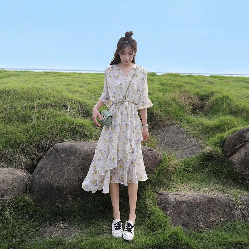Summer New Broken Flower Chiffon French Princess Dress Co