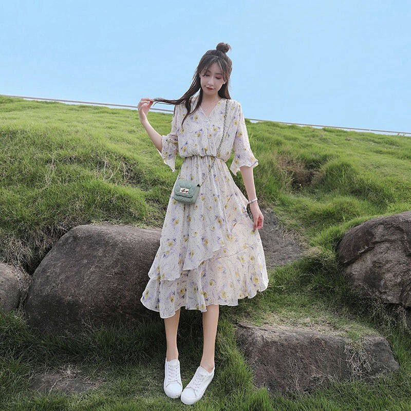 Summer New Broken Flower Chiffon French Princess Dress Co