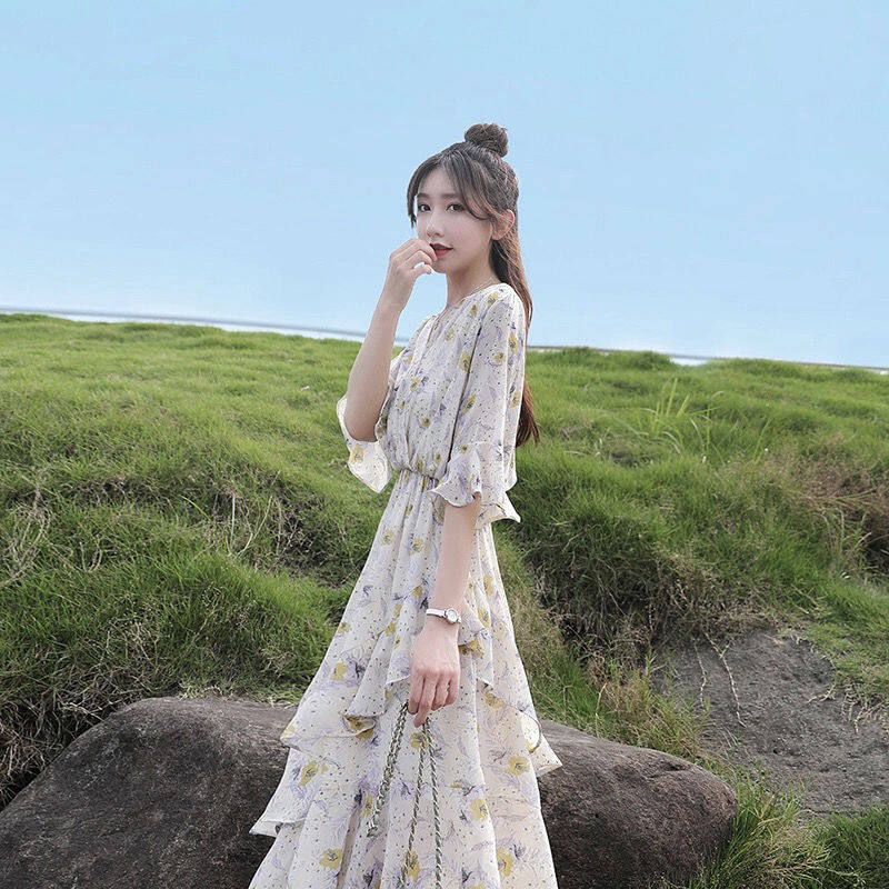 Summer New Broken Flower Chiffon French Princess Dress Co